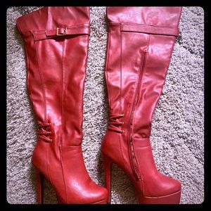 Brand unknown red over the knee boot size 7